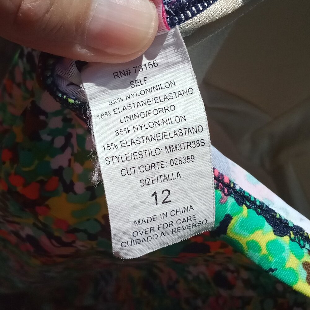 Rose Marie Reid Swimsuit One Piece Modest Print Size 12 Multicolor Padded - Picture 13 of 14